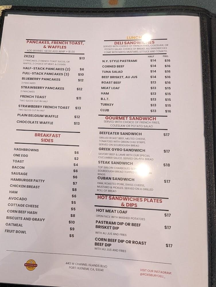 Roxsbury Deli & Grill Menu image 1